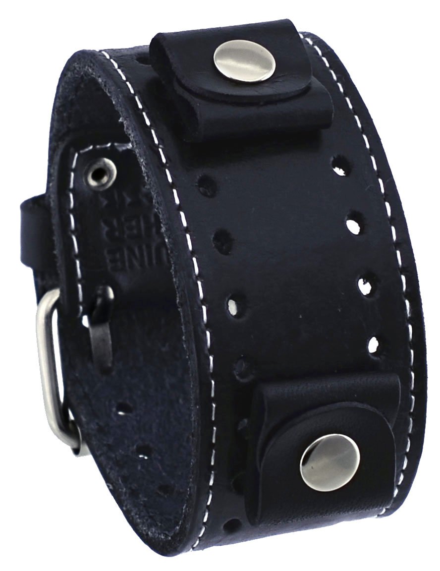Nemesis STH-K 22mm Lug Width Black Wide Leather Cuff Wrist Watch Band