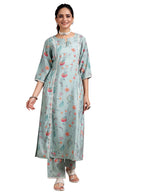 Libas WomenS Silk Blend Printed Kurta Set (36767O Blue