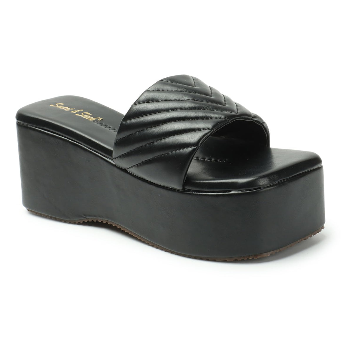 Smart & Sleek Womens Platform Wedges Slides Sandals Chunky High Heels Open Toe Slip on Gothic Punk Slippers,(Black7) 7