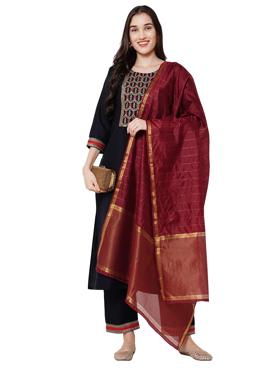 ANNI DESIGNER Womens Cotton Blend Kurta,Palazzos and Dupatta (Morning-Blue XX-Large)