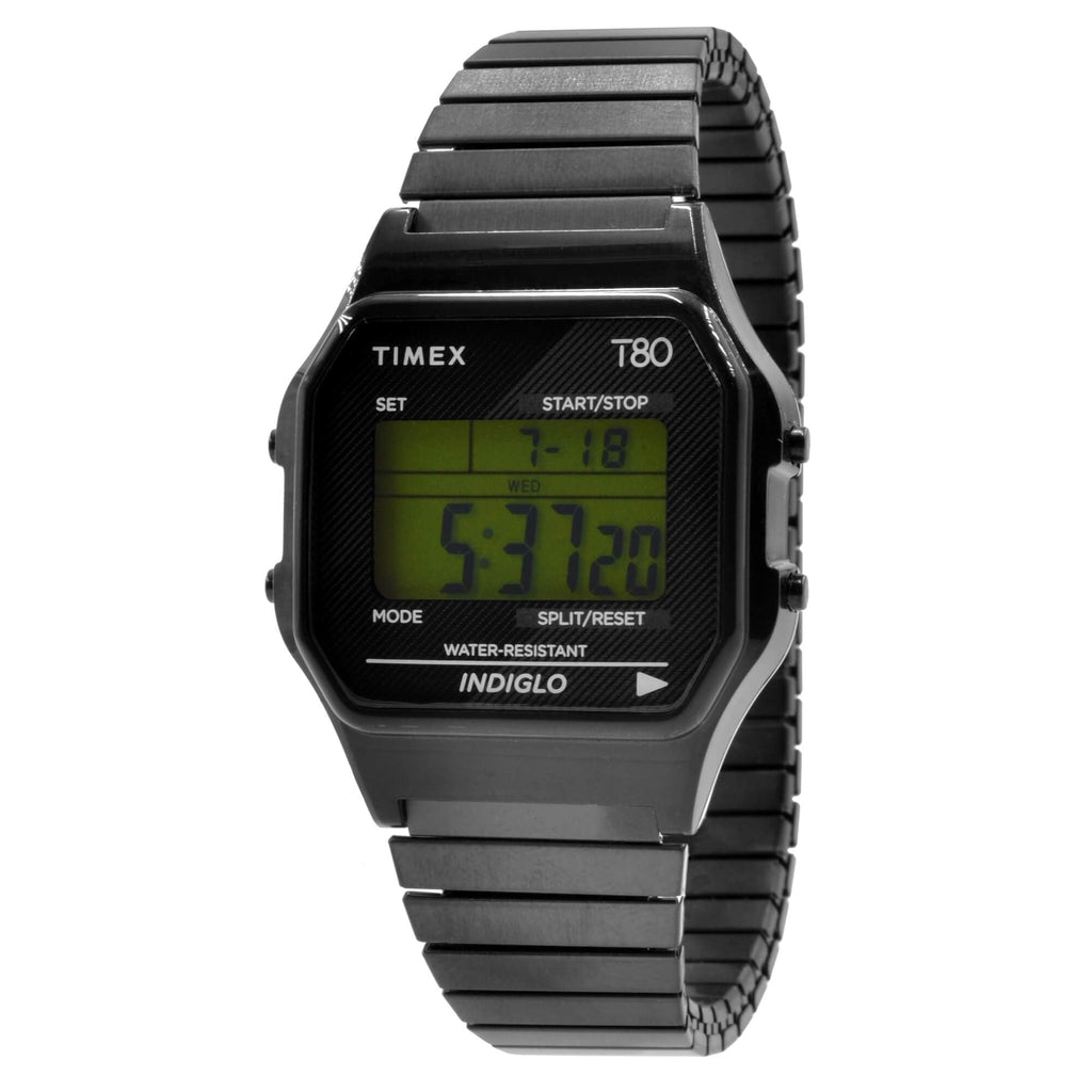 Timex T80 34mm Watch - Black with Stainless Steel Expansion Band