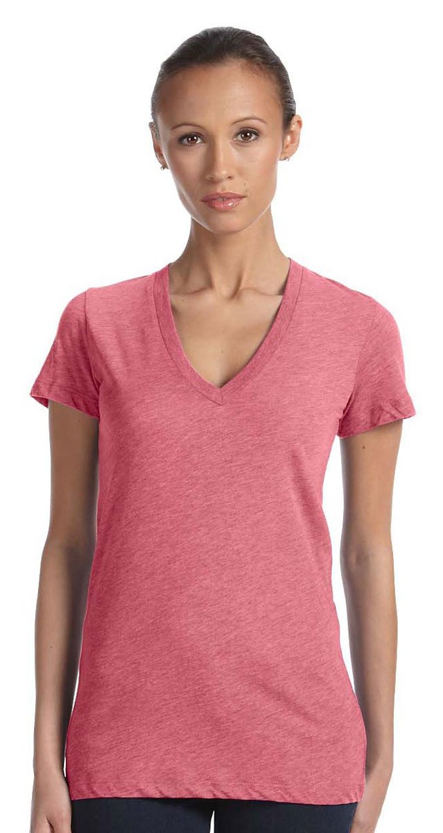 Ladies Triblend Short-Sleeve Deep V-Neck T-Shirt - BLUE TRIBLEND - S(D0102H7WB12)