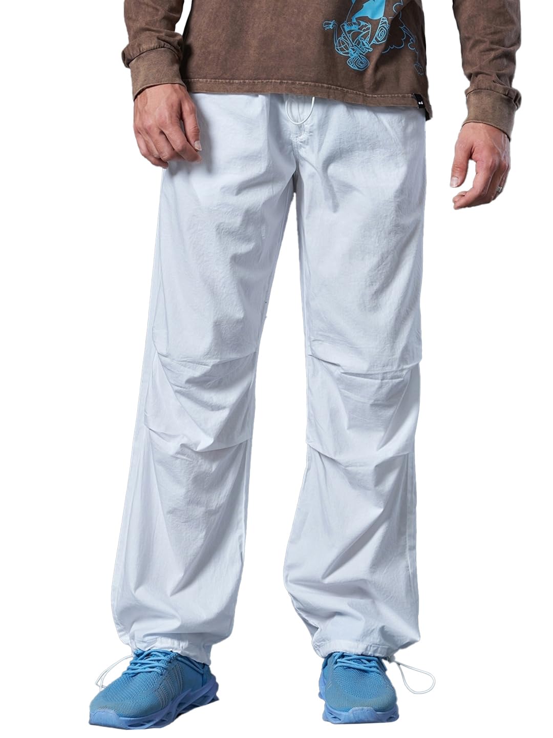 Bewakoof Mens Solid Oversized Fit Nylon Parachute Pants_628719_White_XL