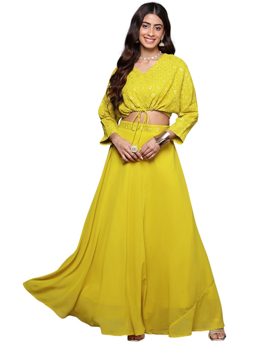 Libas Womens Embroidered Georgette Lehenga Choli Set With Dupatta