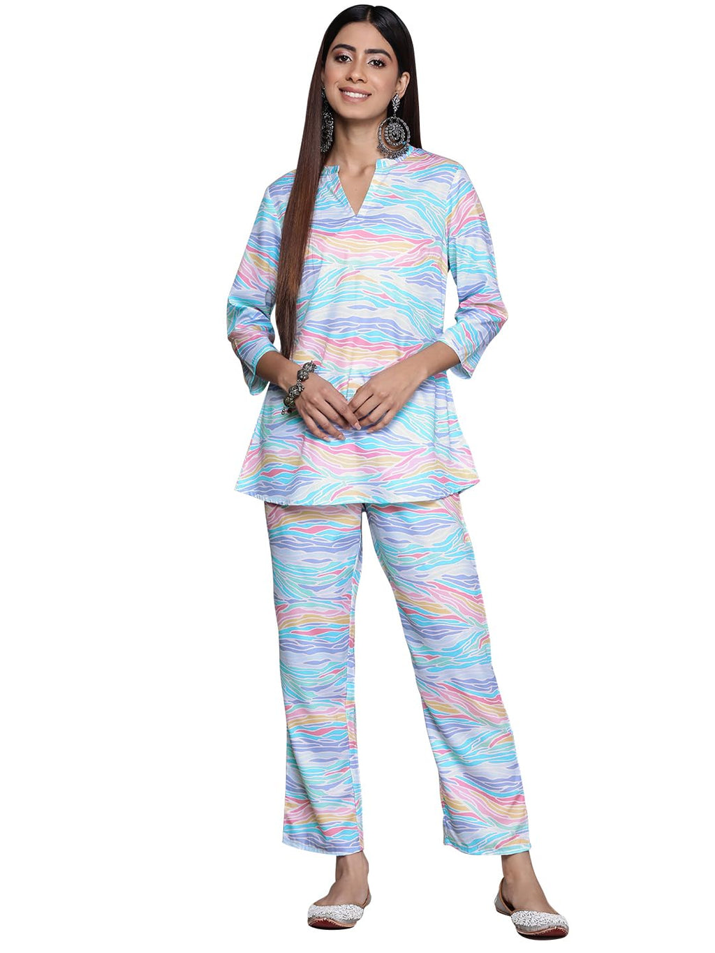 Ziyaa Women'S Blue Crepe A-Line Kurta And Palazzo Set (Zikucr4107Andpl-Xxl