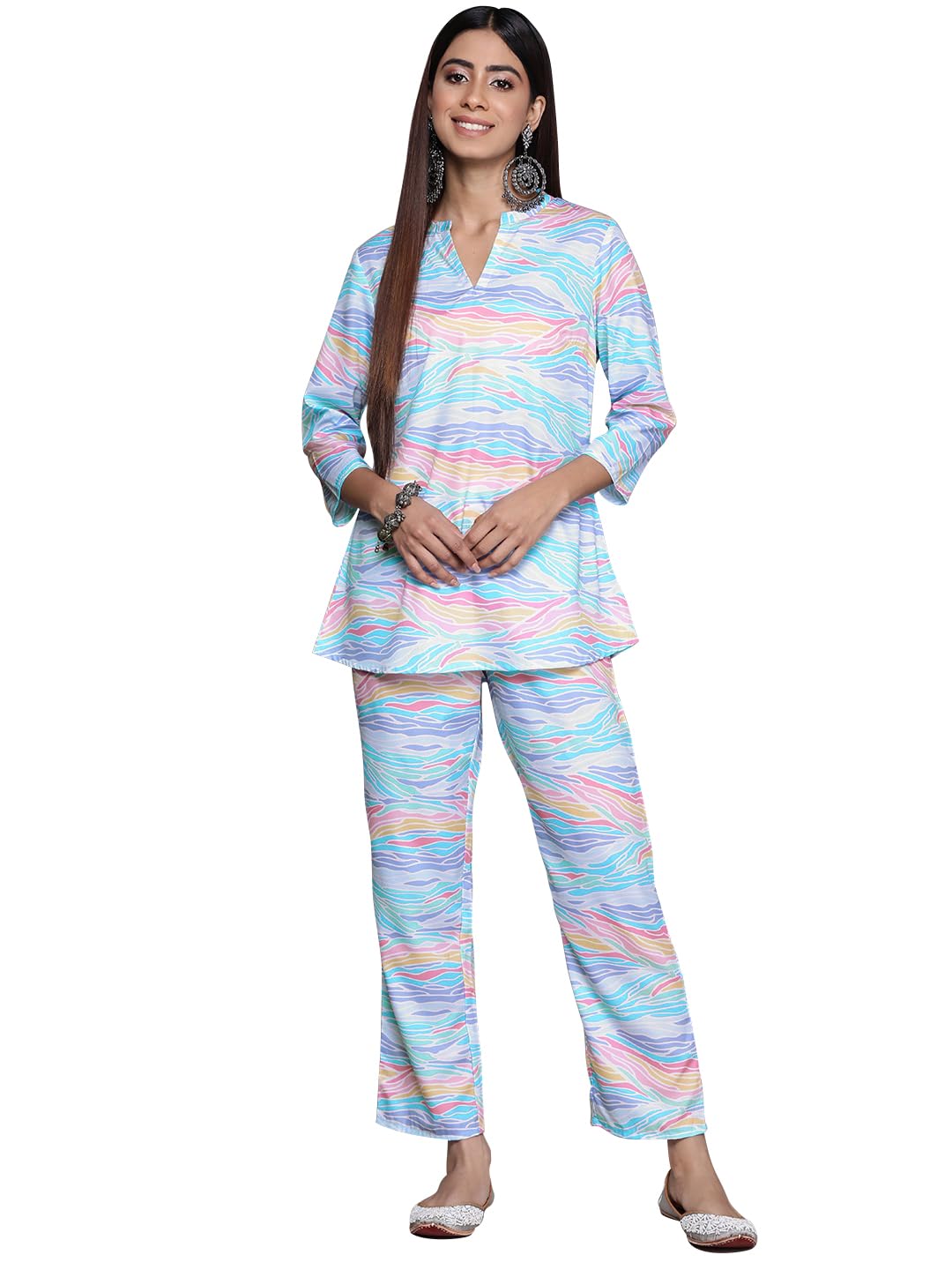 Ziyaa Women'S Blue Crepe A-Line Kurta And Palazzo Set (Zikucr4107Andpl-Xxl