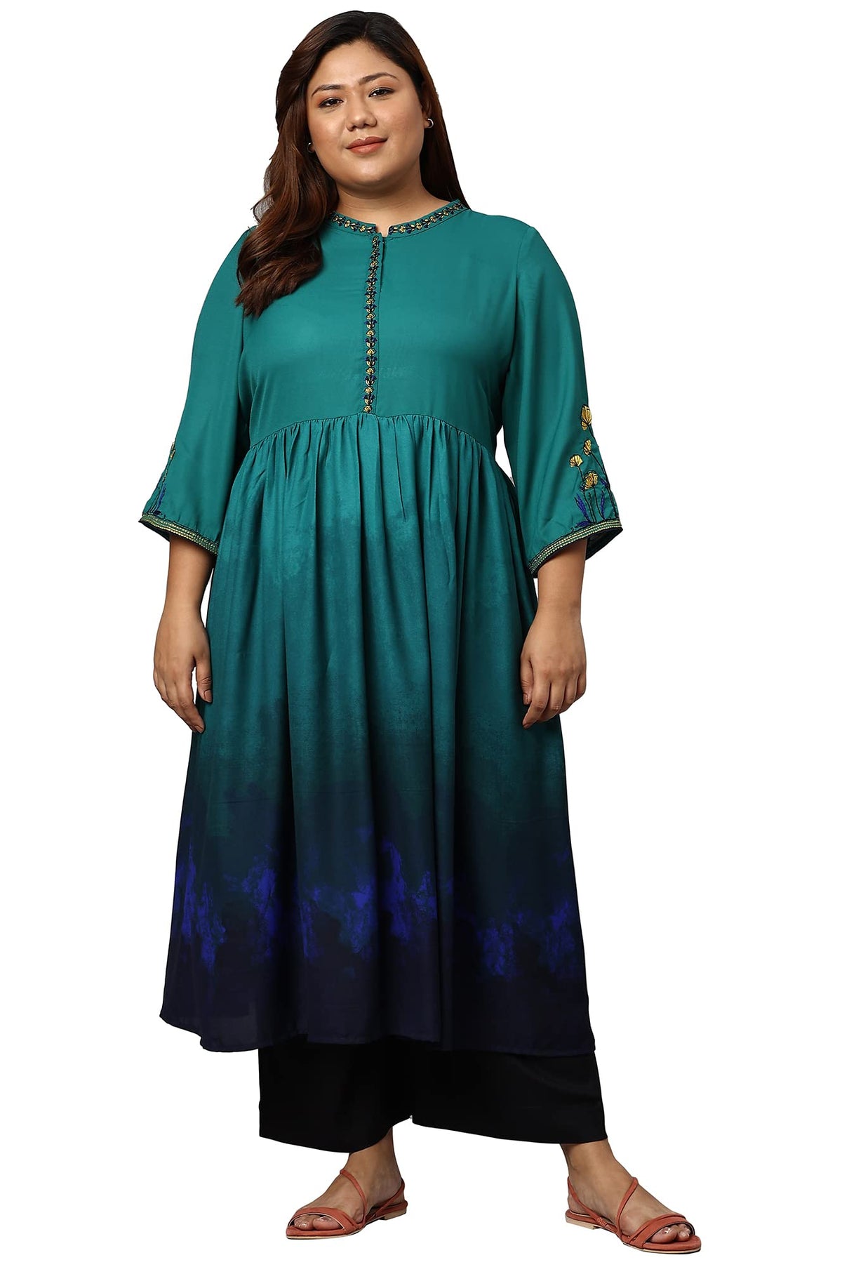 Aurelia WomenS Polyester Regular Kurta (22Aua13558P-604798_Green