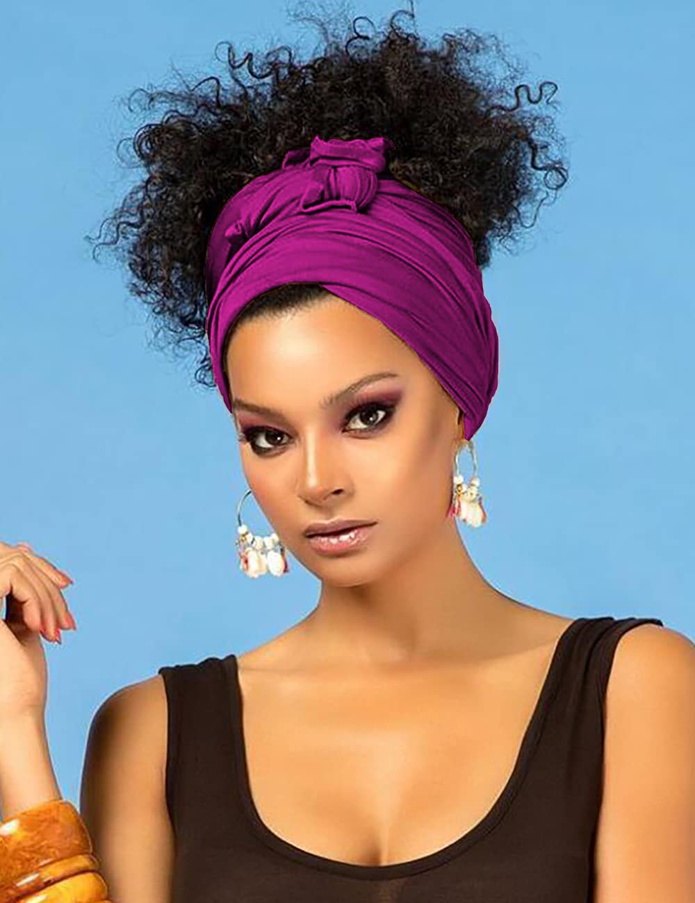 Harewom Head Wraps for Black Women with Natural Hair Long Soft Fashion Headbands Scarfs for Women Hair Wrap Dark-Magenta