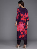 Varanga Women Floral Printed V-Neck Beads & Stone Embroidered Kurta Set