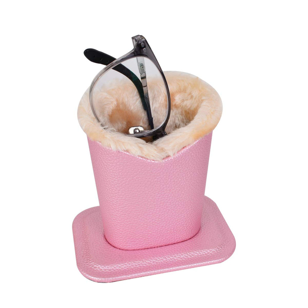 Baitaihem Pack of 2 Plush Lined Eyeglasses Holder Stand Protective Glasses Case For Desks Or Nightstands(Pink)