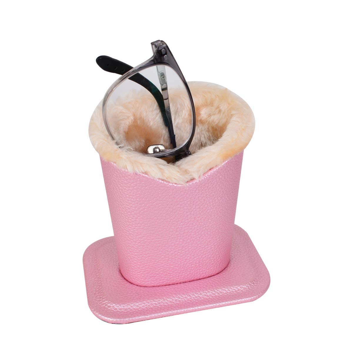 Baitaihem Pack of 2 Plush Lined Eyeglasses Holder Stand Protective Glasses Case For Desks Or Nightstands(Pink)