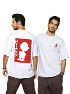 Bewakoof Official Peanuts Merchandise Mens Charlie Jap Graphic Print Cotton Jersey T-Shirt - Oversized Fit, Round Neck, Half Sl