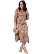 ANNI DESIGNER Womens Cotton Blend Straight Printed Straight Fit Kurta with Pant (Tinka Peach_M_Peach_Medium)