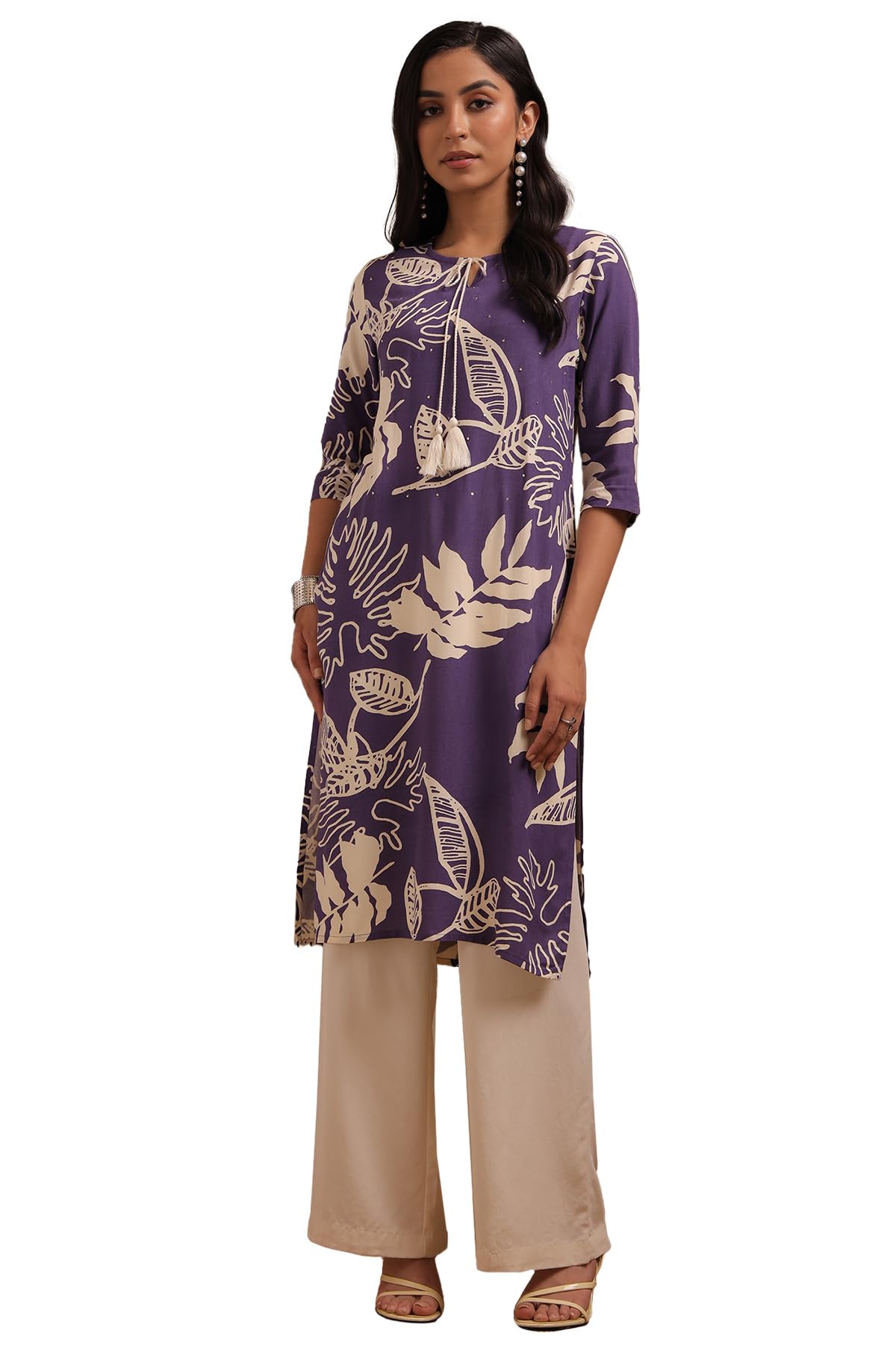 Soch Women Rayon Botanical Print Kurta Sequins