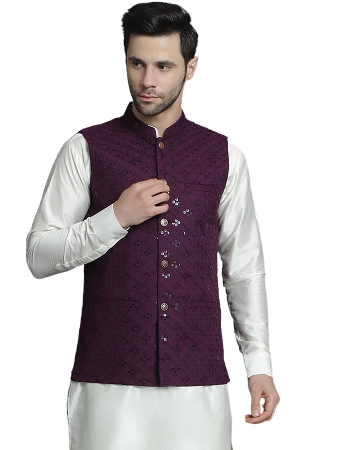 Jompers Mens Embroidered And Sequins Nehru Jacket
