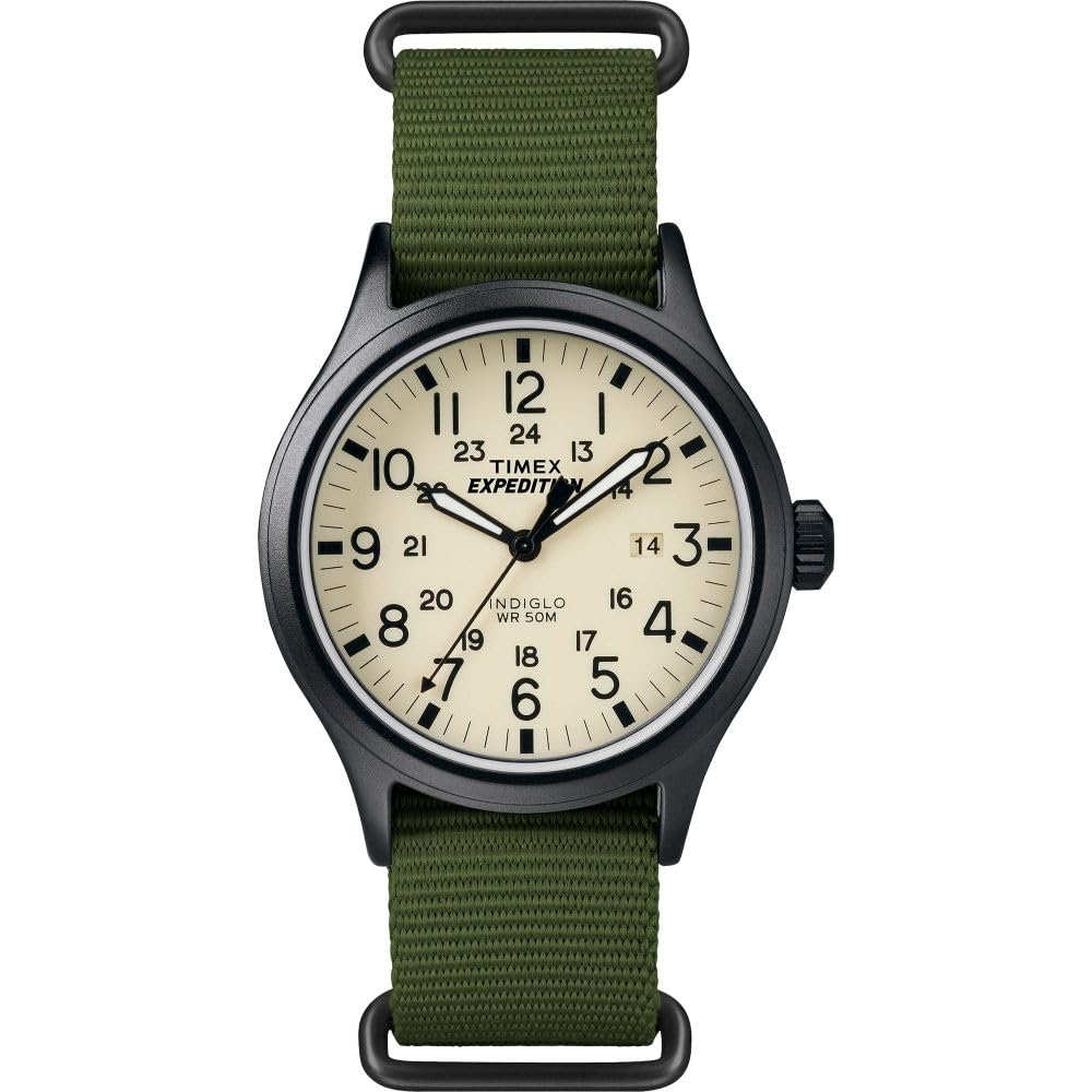 Timex Men's Expedition Scout 40mm Watch - Black Case Cream Dial with Green Fabric Strap