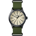 Timex Men's Expedition Scout 40mm Watch - Black Case Cream Dial with Green Fabric Strap