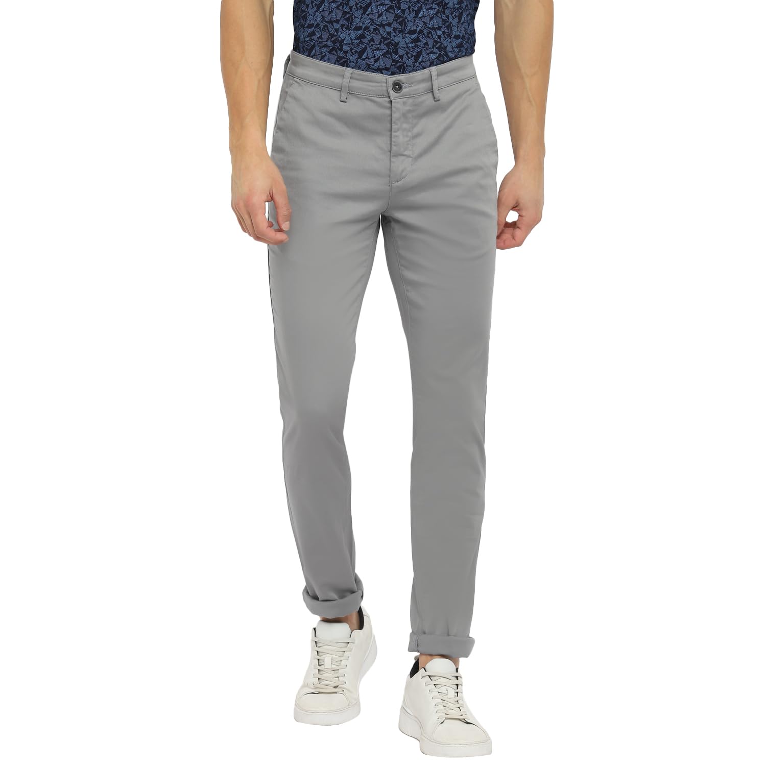 Turtle Men Cotton Stretch Slim Fit Grey Casual Trouser