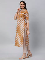 ANNI DESIGNER Womens Cotton Blend Traditional Straight Printed Kurta and Pant Set (Danapa Mustard_S_Mustard_Small)