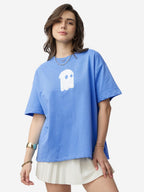 The Souled Store Soul Rising Women and Girls Short Sleeves Round Neck Blue Graphic Printed Cotton Oversized T-Shirts