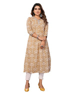 Rangita Brown Cotton Calf Length Printed A-Line Kurti | Kurta For Women_Xl
