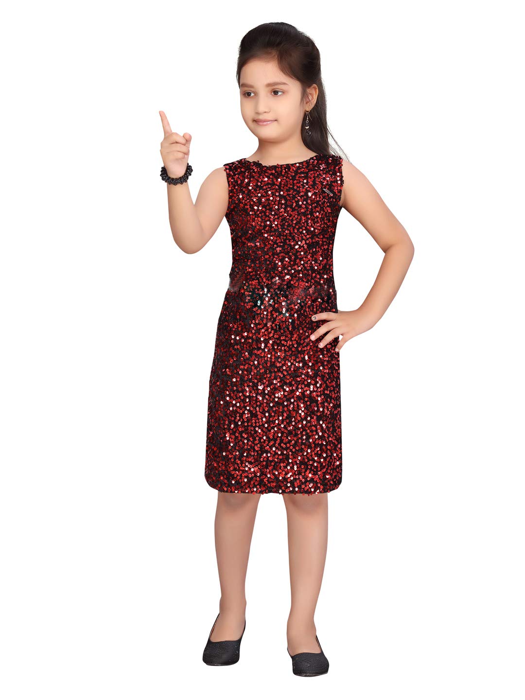 Aarika GirlS Cotton Blend Skater Knee-Length Dress (Ddr-1600_Red_34)