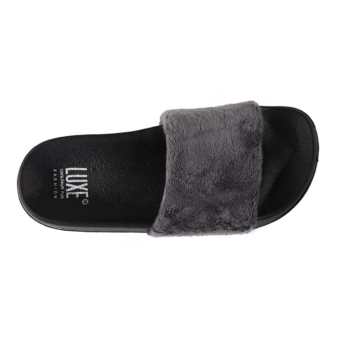 Luxe Faux Fur 676685048141 0.83 in. Sheepskin Slide Slippers - Grey with Black Sole