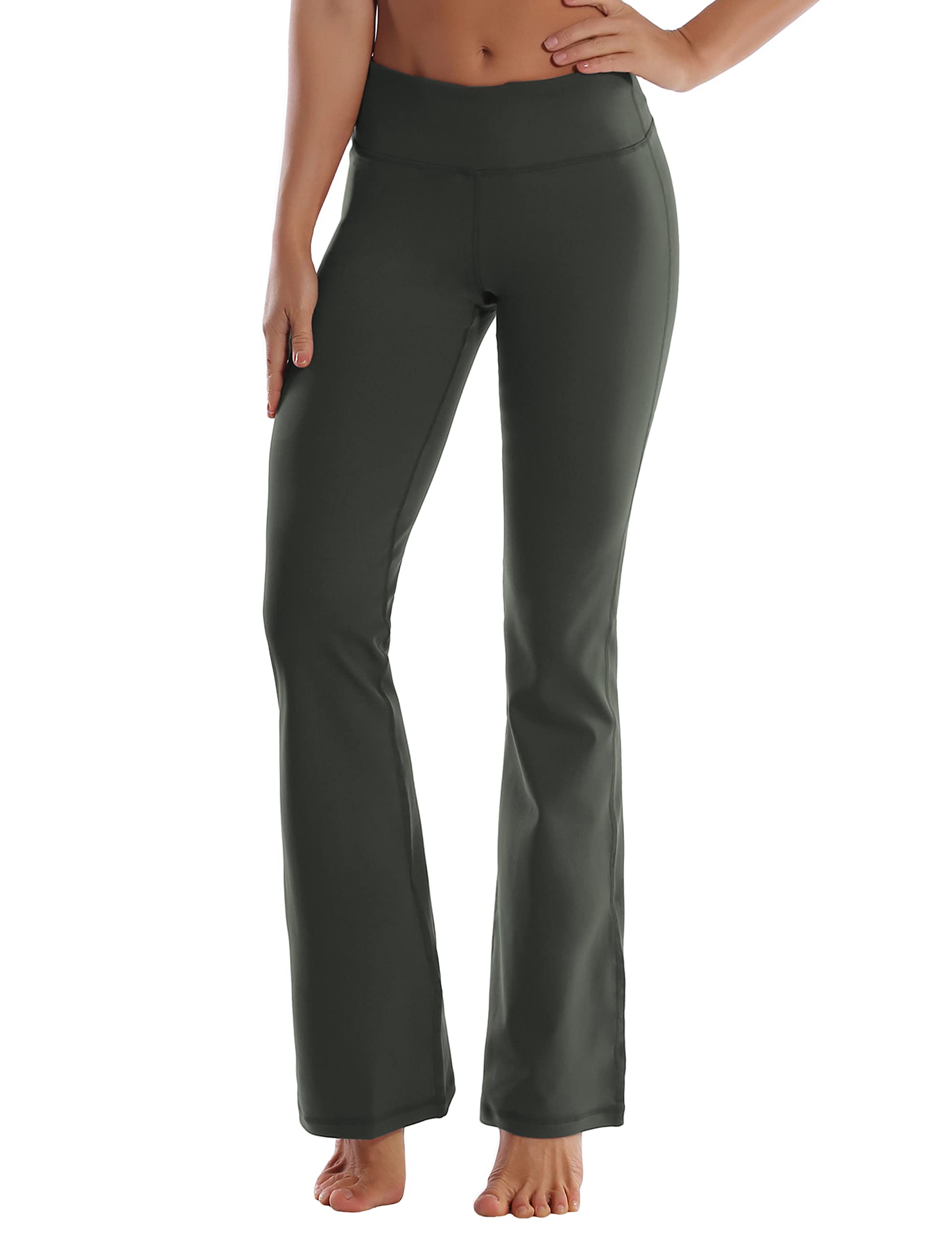 BUBBLELIME 29/31/33/35 4 Styles Women's Bootcut Yoga Pants Tummy Control - Basic Bootleg_Olivegray L_33 Inseam