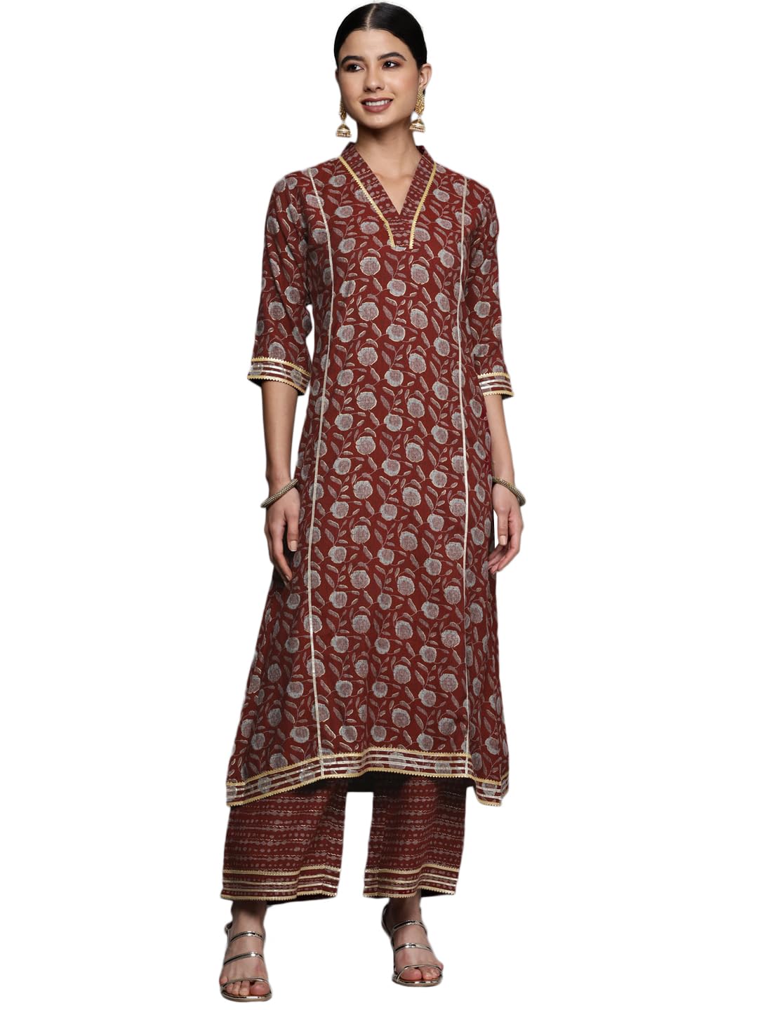 Libas WomenS Rayon Blend Printed A-Line Kurta (24109O_Maroon