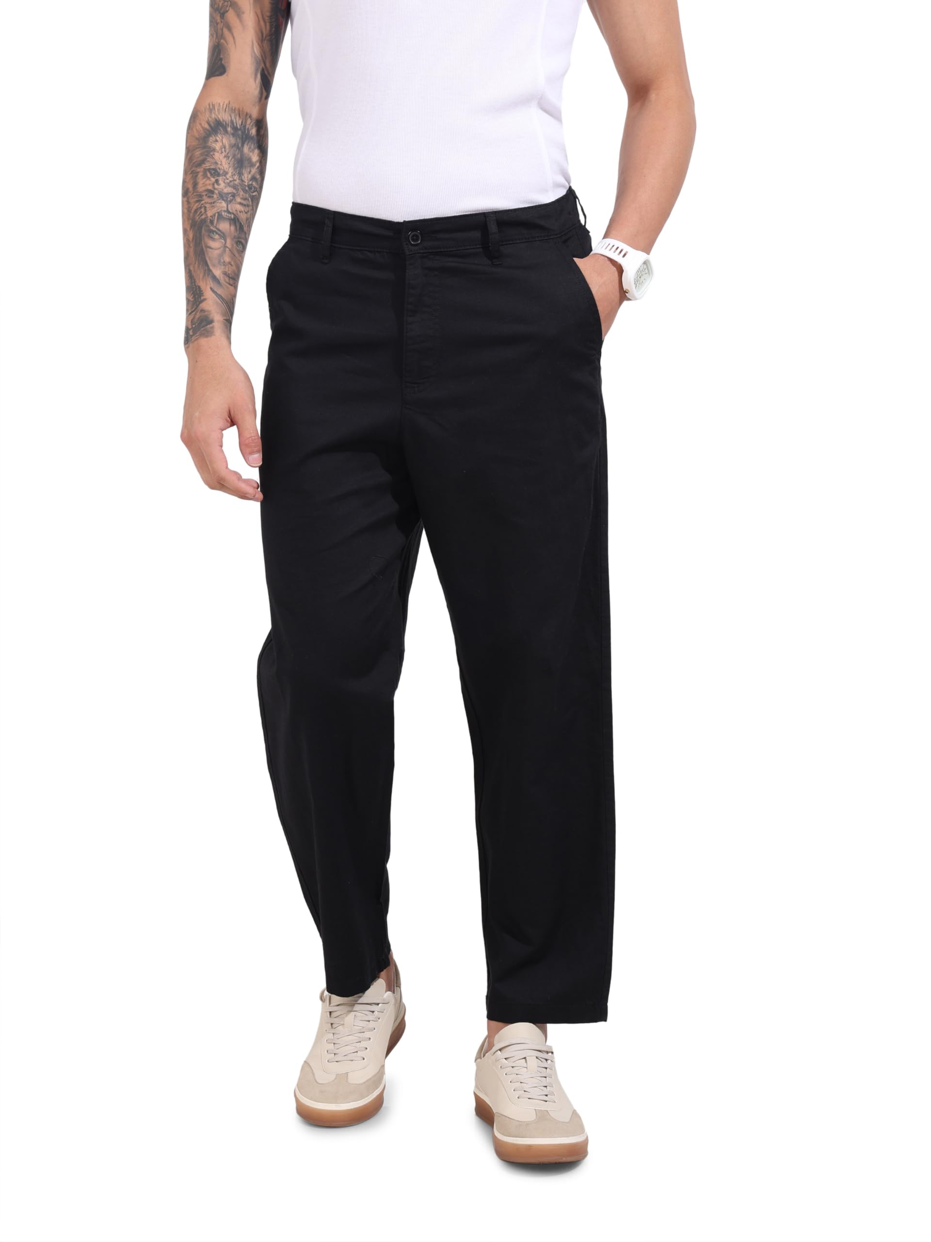 The Indian Garage Co Mens Mid-Rise Relaxed Fit Trousers Pants