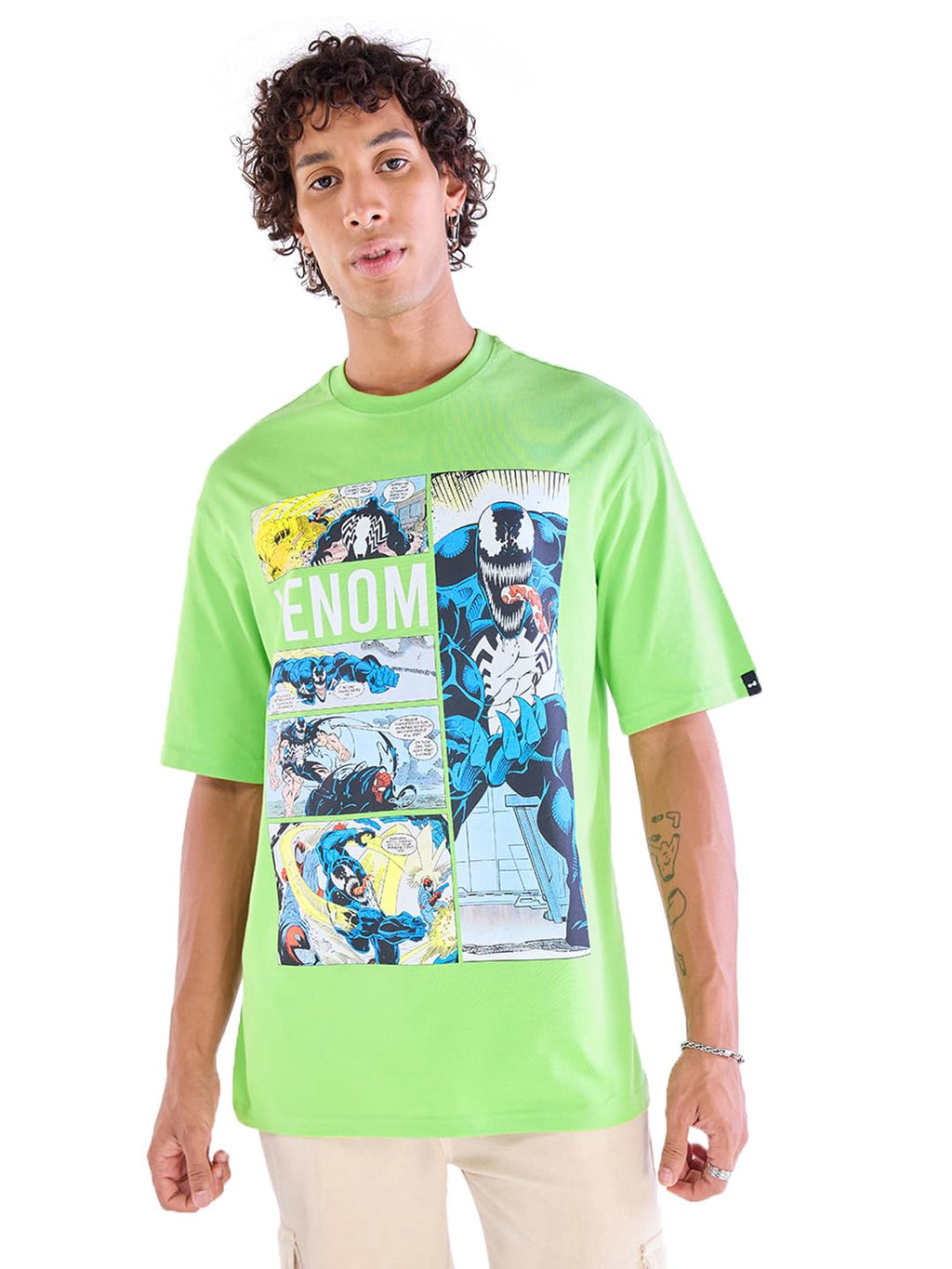 Bewakoof Official Marvel Merchandise Venom Mens Graphic Print Oversized Fit Half Sleeve Round Neck Cotton Jersey T-Shirt_646262