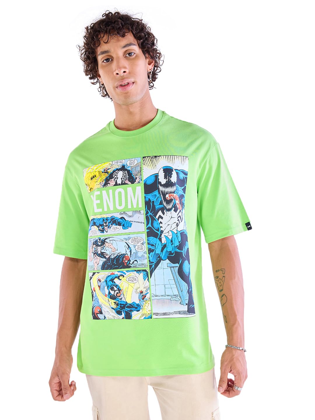 Bewakoof Official Marvel Merchandise Venom Mens Graphic Print Oversized Fit Half Sleeve Round Neck Cotton Jersey T-Shirt_646262