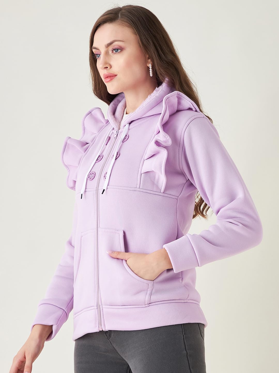 Pivl Women Solid Hooded Casual Purple Jacket For Winter