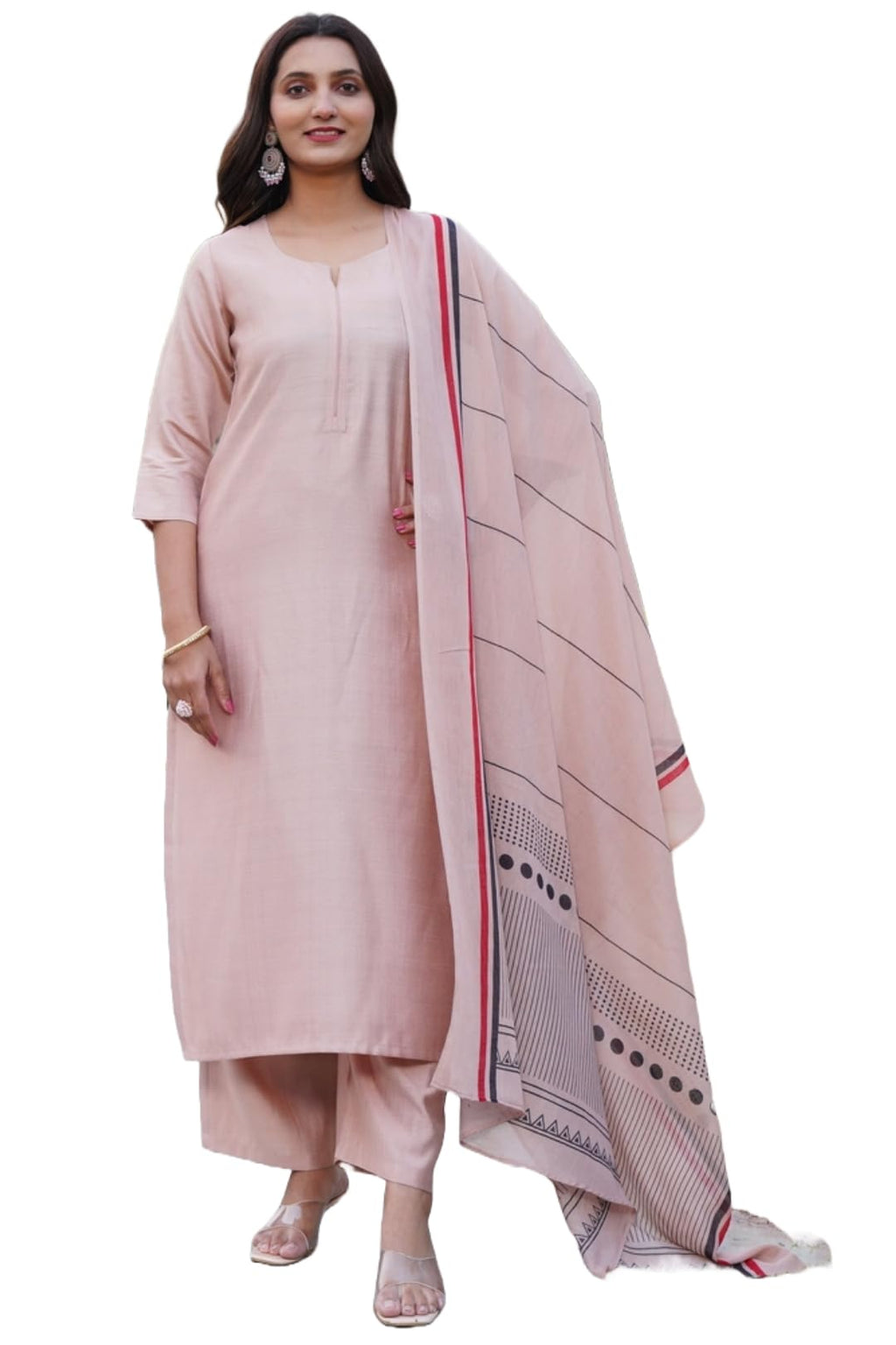 ANNI DESIGNER Womens Rayon Blend Solid Straight Kurta with Pant & Dupatta (Raja Saab Beige-VKS06_S_Beige_Small)