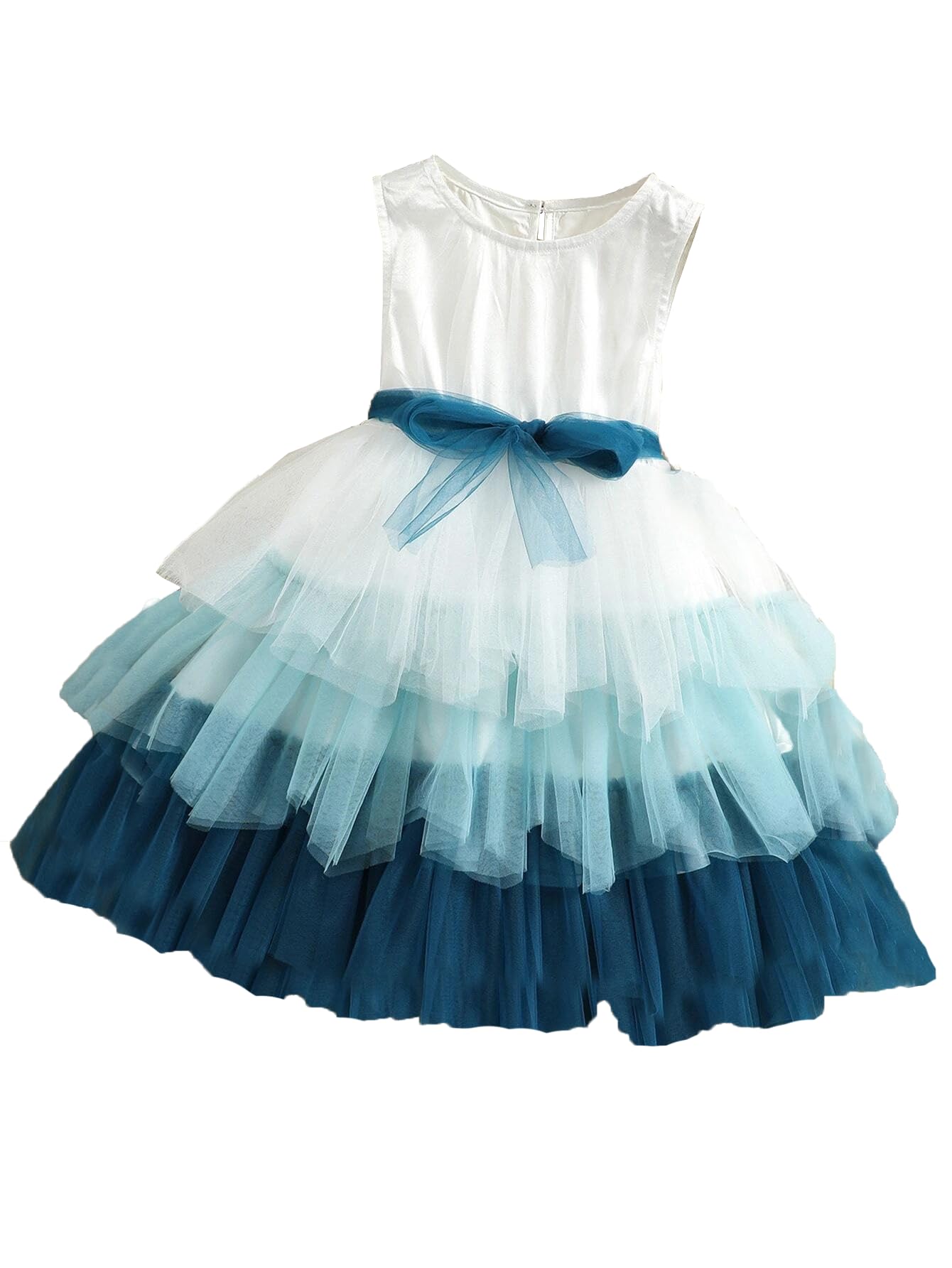 TAGAS Baby-Girls Mesh Fit and Flare Knee-Length Dress (KD-203_Blue_9 Years-10 Years)