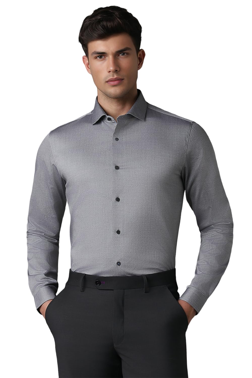 Louis Philippe Men Grey Slim Print Full Sleeves Casual Shirt