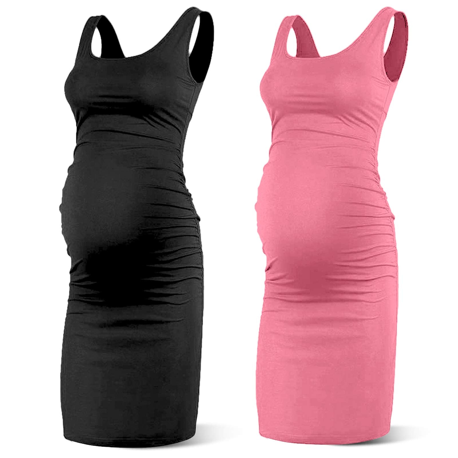 Rnxrbb Women Summer Sleeveless Maternity Dress Pregnancy Tank Scoop Neck Mama clothes casual Bodycon clothing,BlackRose S