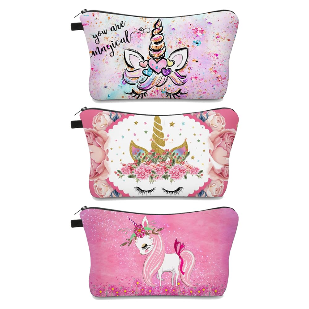 Deanfun Makeup Bag, 3pcs/set Super Funny 3D Printing Women Cosmetic Bag Multifunction Pencil Holder(Unicorn)