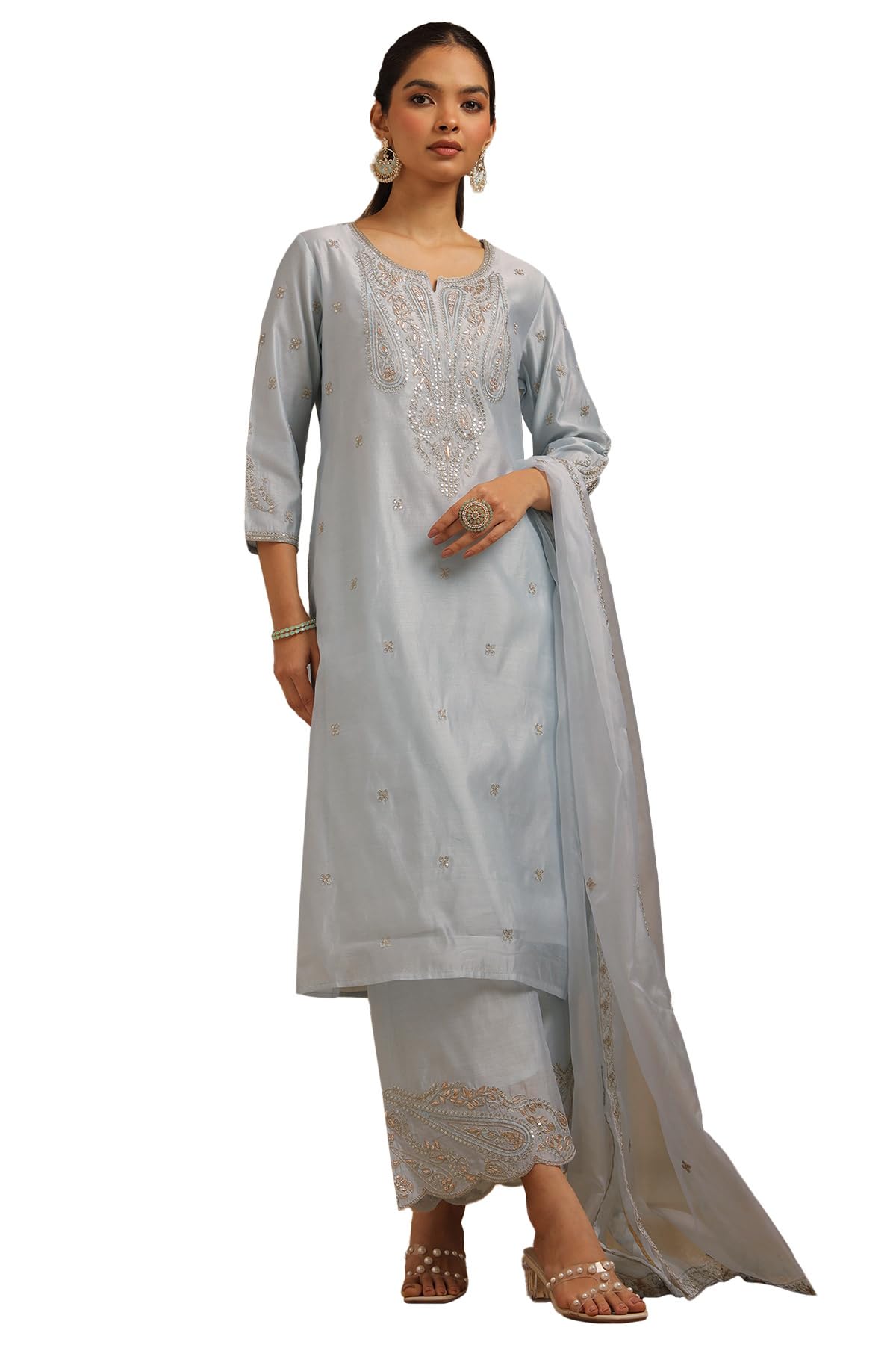 Soch Women Chanderi Embroidered Suit Set Zari