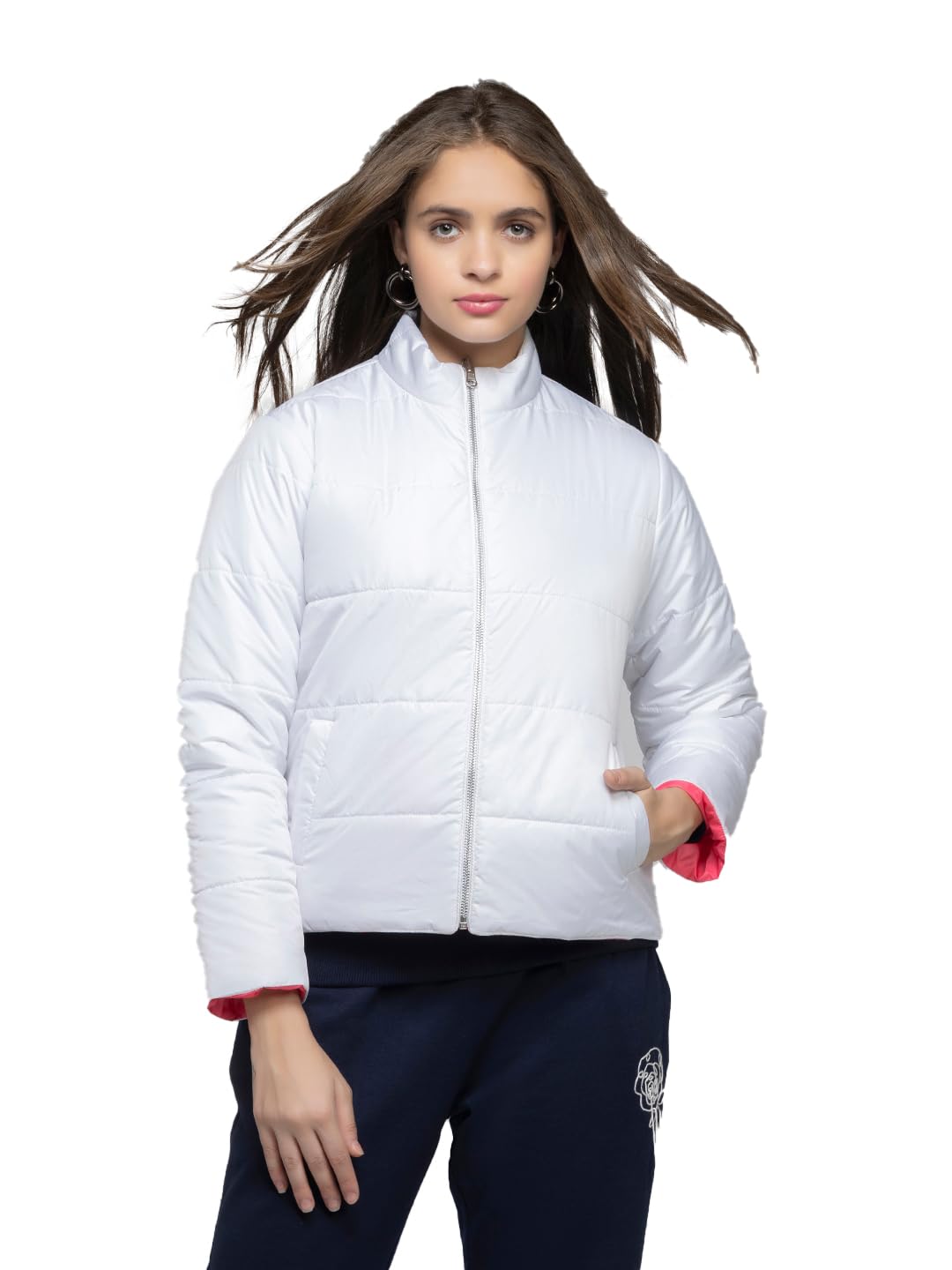 SHAYE High Neck White Ombre Print Long Sleeves Puffer Jackets For Women 2