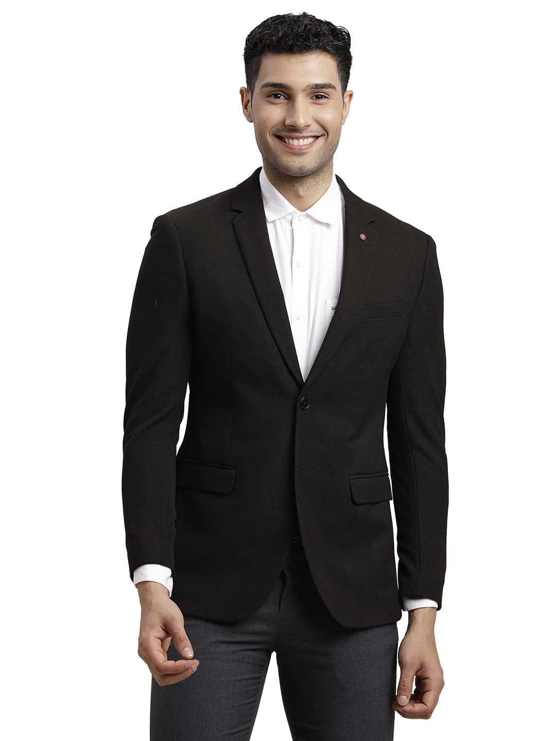 Turtle Men Knitted Solid Black Blazer