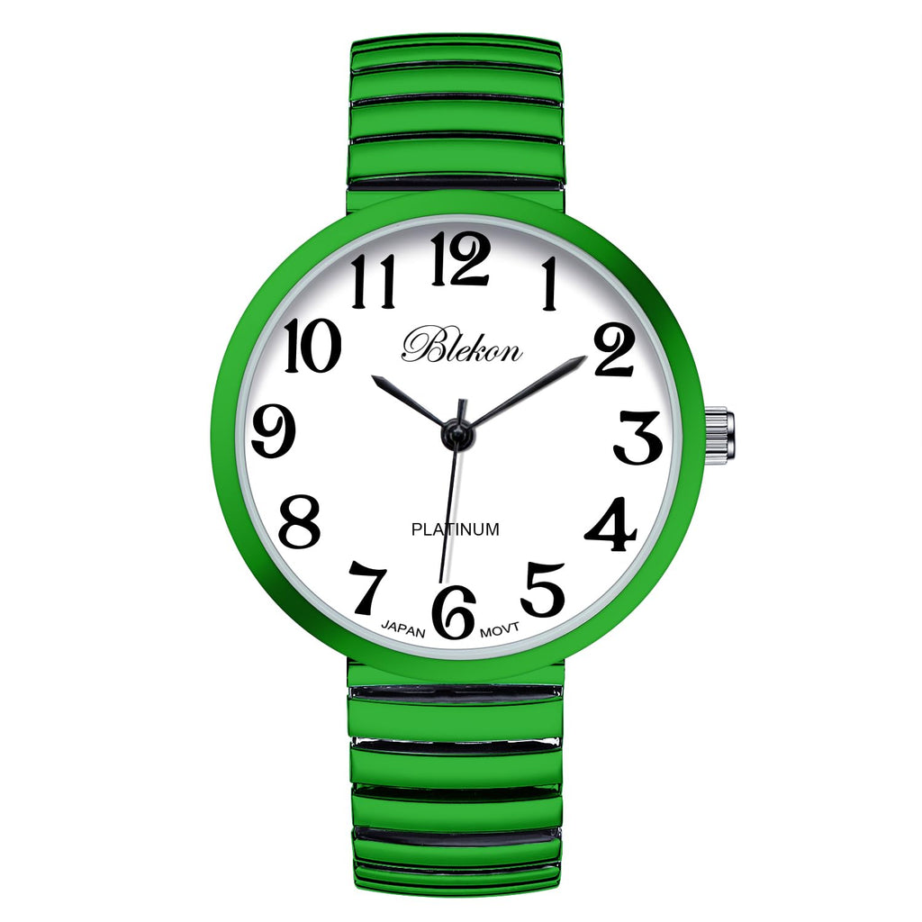Blekon Collections New Super Large Face Stretch Band Japanese Movement PC21J Fashion Watch (Green)