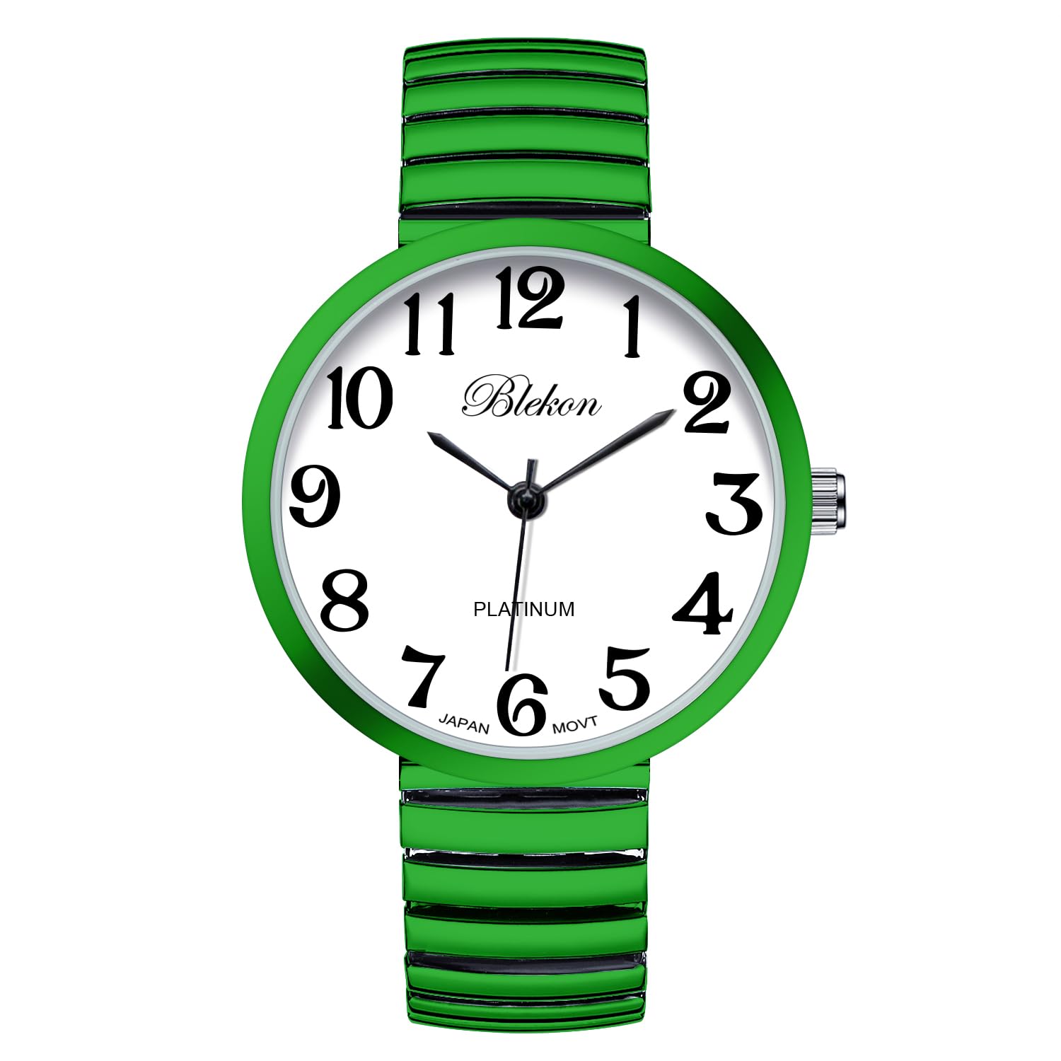 Blekon Collections New Super Large Face Stretch Band Japanese Movement PC21J Fashion Watch (Green)
