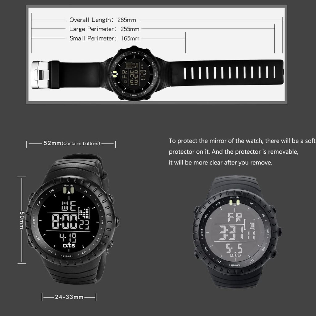 PALADA Men's Digital Sports Watch Waterproof Tactical Watch with LED Backlight Watch for Men (Black)
