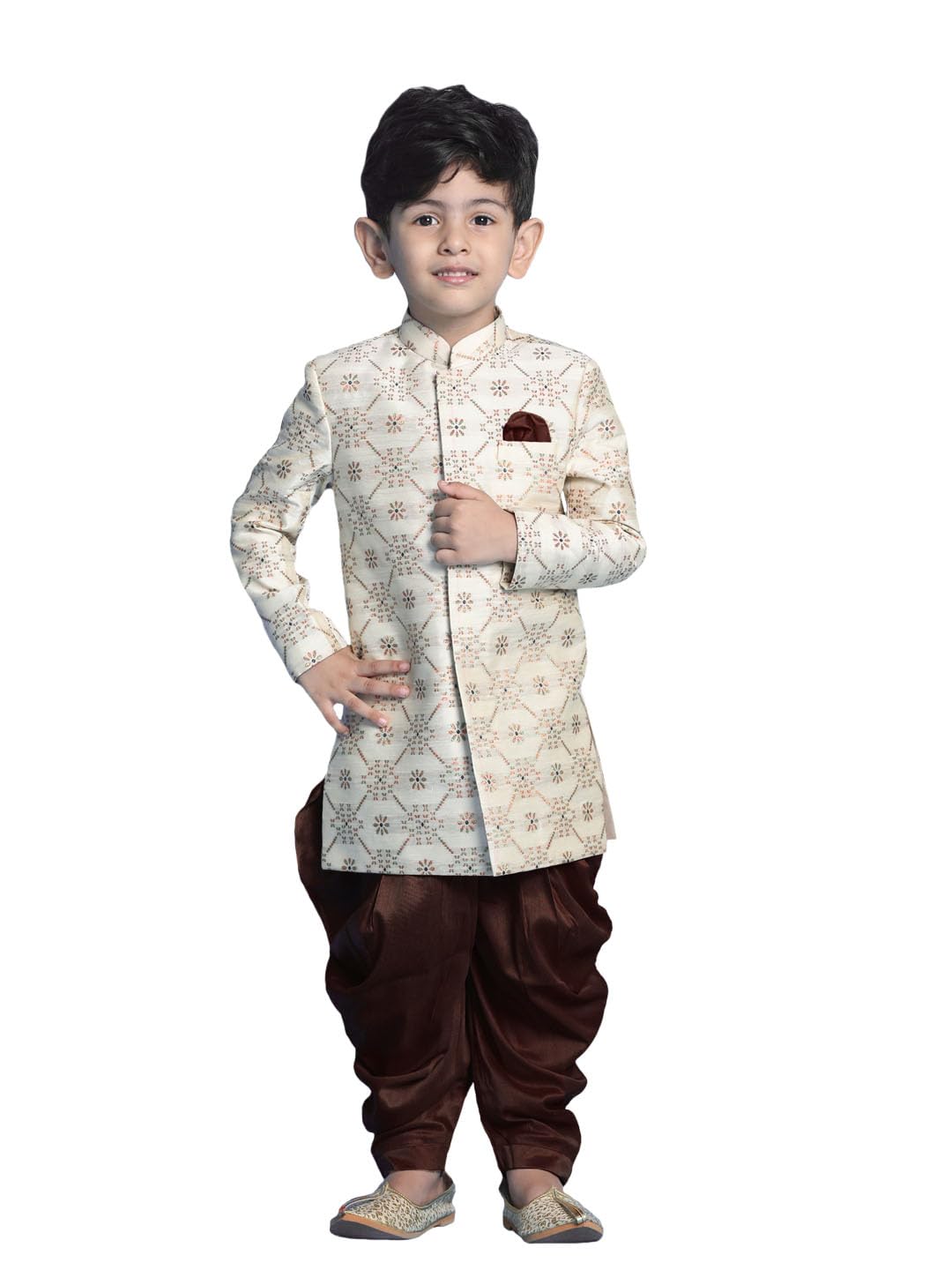 VASTRAMAY Boys Beige And Gold Sherwani Set_VASBSW027nCDCO_36