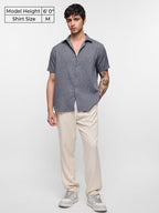 The Souled Store Silver Men and Boys Half Sleeve Collared Neck Button Front Regular Fit Textured Holiday Shirts