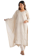Sanisa Women'S Silk Sequins And Embroidery Straight Kurta With Pant And Dupatta Set (235Kbd2484N-Xl_Beige)