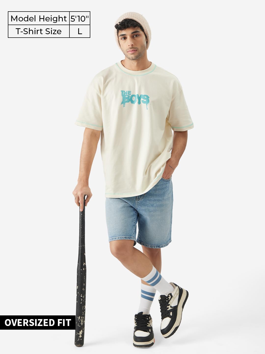 The Souled Store Official The Boys: Doodle Men and Boys Round Neck Short Sleeve White Graphic Print Cotton Oversized Fit T-Shirt