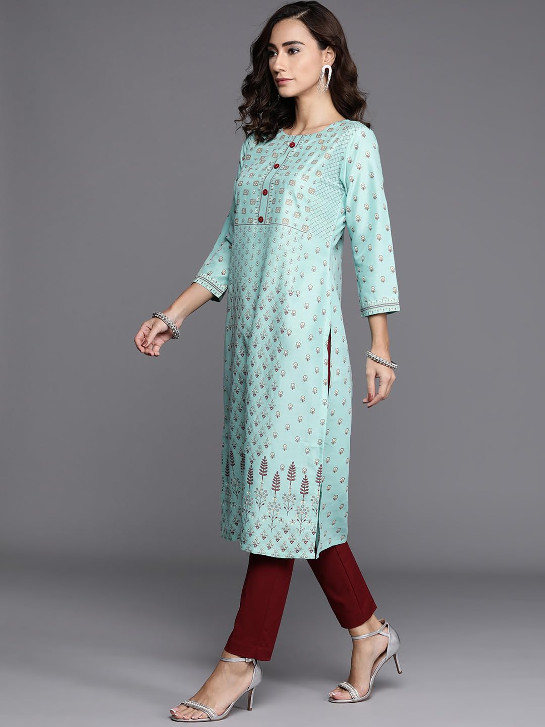 Libas Blue Printed Chanderi Silk Straight Kurta