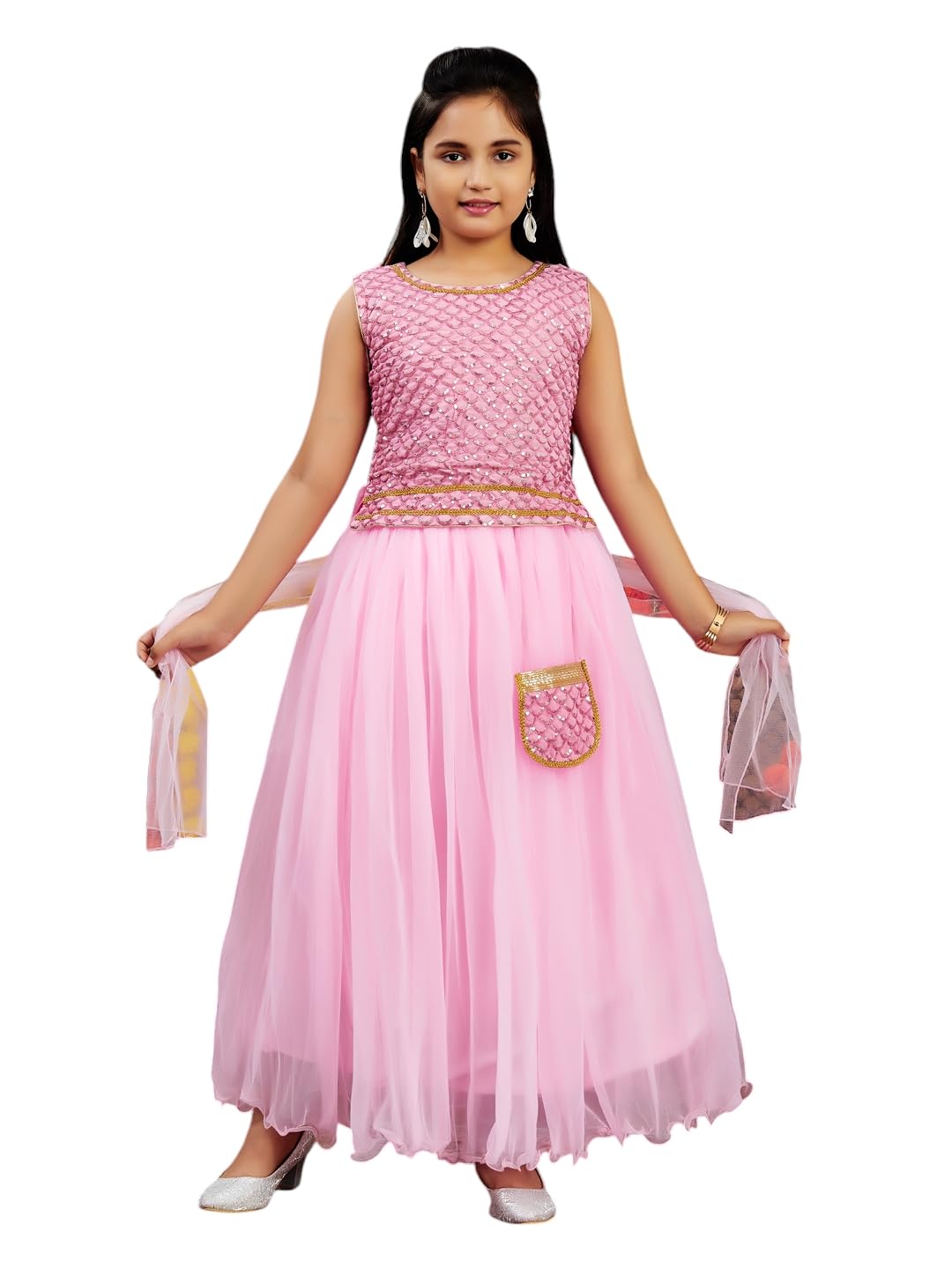 Aarika GirlS Polyester Lehenga Choli Set (Lch-18022_Pink_12-13 Years)